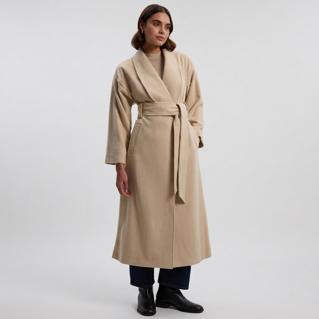 Brushed Wool Belted Wrap Coat