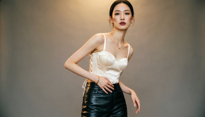 Corset Top & Faux-Leather Pants by PLT
